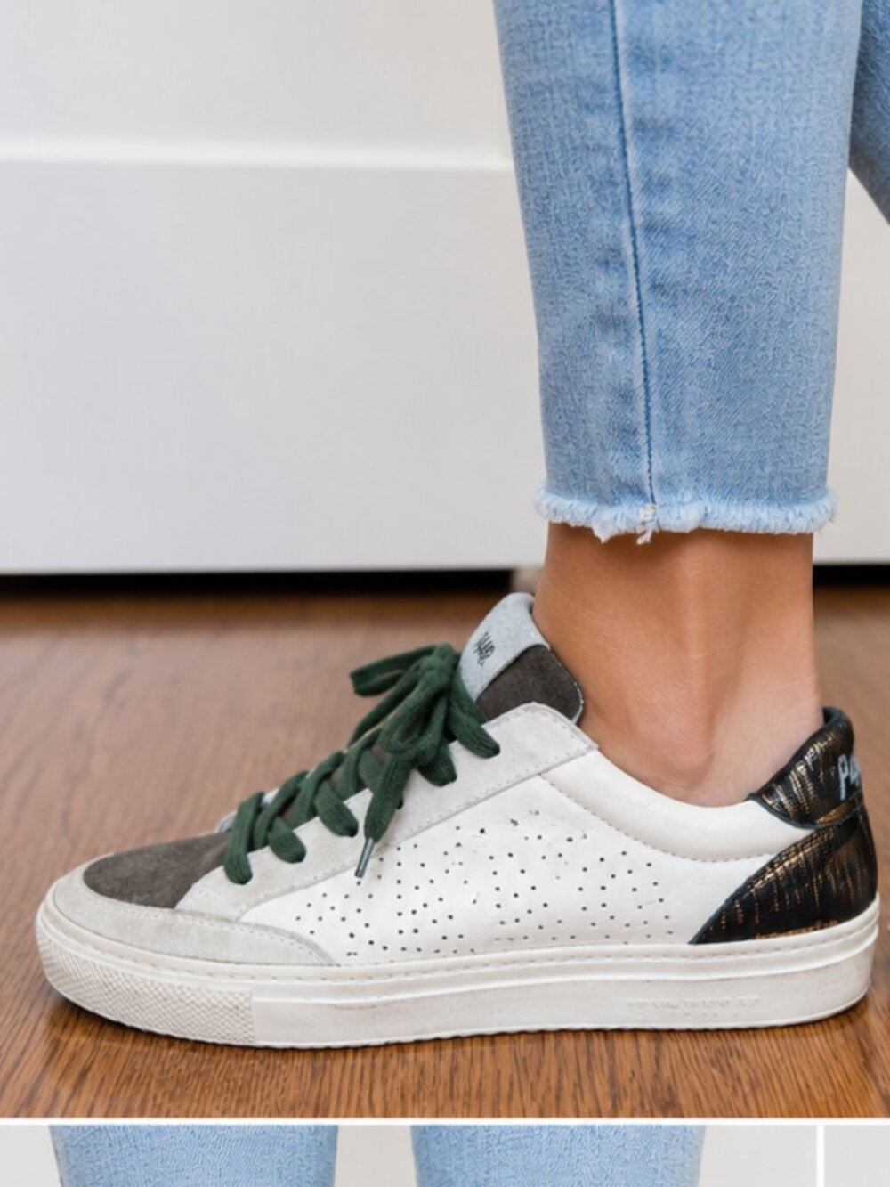 P448 Creamy White & Green Leather Sneakers - Size 36 (6/6.5)
